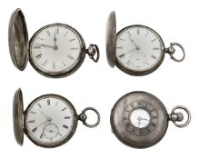 Three silver hunter pocket watches and a half hunter