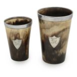 Two Victorian graduated silver and horn hunting beakers