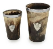 Two Victorian graduated silver and horn hunting beakers
