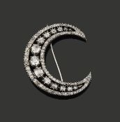 A mid/late Victorian diamond celestial crescent brooch