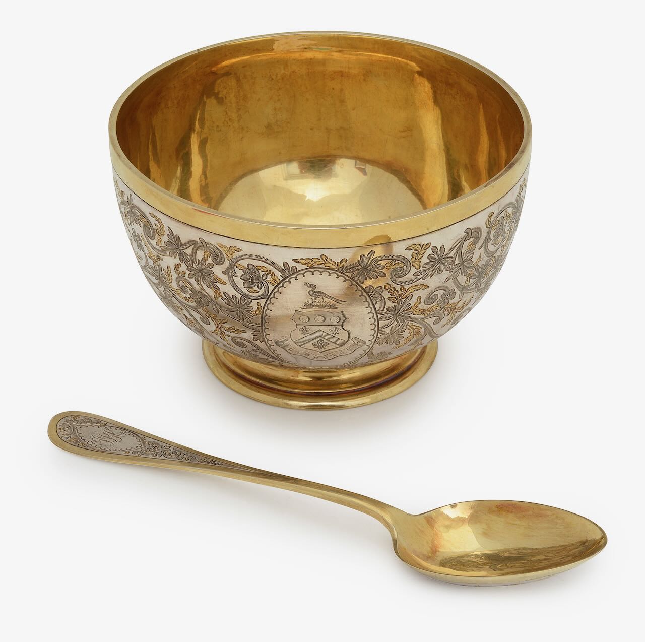 A Victorian silver-gilt Christening bowl and matching spoon