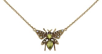 A 9ct peridot fly necklace