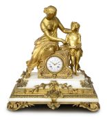 A French gilt bronze and white marble mantle clock