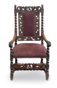 A Charles II walnut open armchair