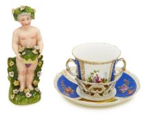 A Helena Wolfson polychrome chocolate cup with trembleuse saucer,