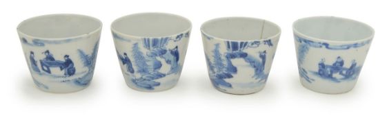 A set of four Chinese blue and white porcelain tea bowls