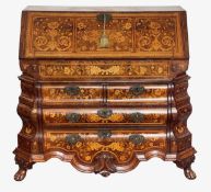 A fine Dutch walnut and marquetry inlaid bombe bureau,