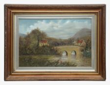 George Cole (British, 1810-1883) 'Cottages by the River'