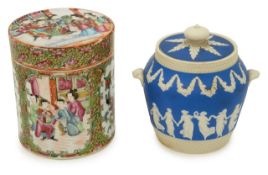 A Chinese famille rose jar & Copeland jasperware pot