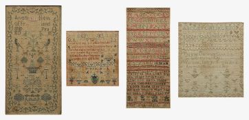 A group of four needlework samplers