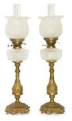 A pair of Victorian brass oil lamps
