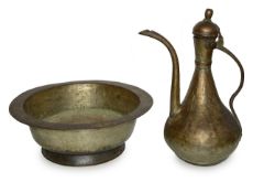 An Ottoman gilt copper tombak ewer and basin