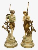 A pair of spelter Art Nouveau figural lamps,