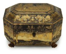A Chinese export lacquer tea caddy