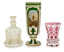 A group of three Bohemian glass vases