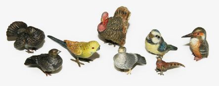 A group of Austrian cold painted bronze birds