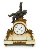 A Louis XVI style alabaster mantel clock