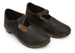 A pair of leather and wood Redferns Lancashire clogs,