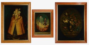 A collection of four reverse glass prints