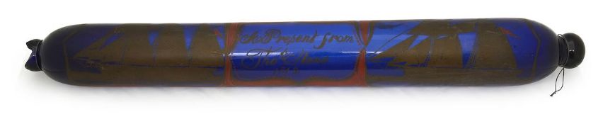 A large Bristol blue glass mariner's rolling pin