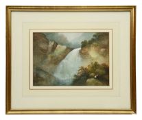 George Nicholson (British, 1787-1878) 'Figures by a Lakeland waterfall'