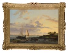 Attributed to Warner Gijselman (Dutch, 1827-1862) Estuary scene with figures and boats