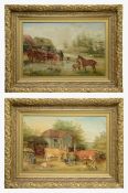 Edwin Frederick Holt (British, 1830-1920) Farmyard scenes with horses and cattle, a pair