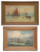 English School (early/mid19th century) Shipping in rough waters off coast; with another (2)