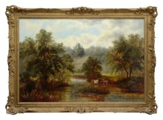 William Mellor (British, 1851-1931) Northern river landscape with castle atop hill, possible Richmon