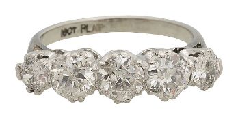 An old cut diamond five stone ring