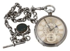 A Victorian silver open face pocket watch, London, 1890
