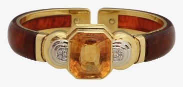 A citrine and diamond hinged cuff