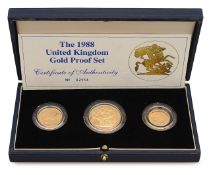 UK. The 1988 Gold Proof Set: Two-Pounds, Full & Half Sovereign (3)