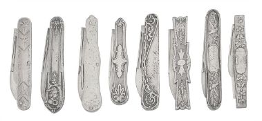 A group of eight American silver folding fruit knives