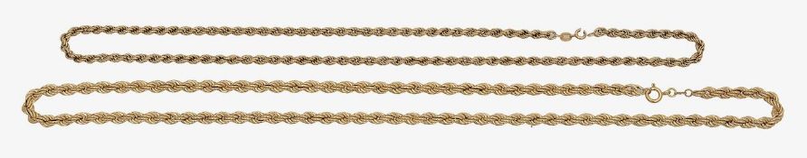 Two 9ct rope chain necklaces
