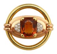 A three colour citrine and diamond brooch