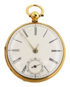 An 18ct gold key wind open faced pocket watch
