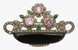 An onyx flower bowl amethyst and marcasite