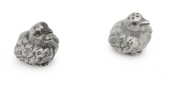 A pair of Sampson Mordan silver salt and pepperette, modelled as chicks