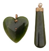 A pair of Edwardian nephrite jade pendants