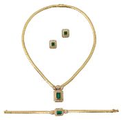 A Continental emerald and diamond suite of jewellery
