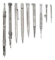 A group of nine silver propelling pencils