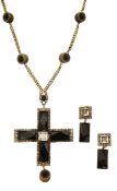 Joseff of Hollywood cross with black stones and earrings