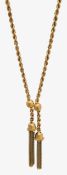 A 9ct gold double tassel chain