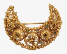 A 19th century Cannetille gem set crescent brooch