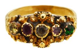 A early Victorian cannetille multi gem stone ring
