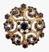 A 1970s 9ct gold sapphire pendant brooch