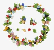 An Italian Tutti Frutti style suite of necklace and earrings, mid 20th century