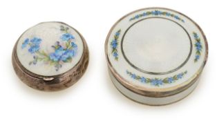 Two silver and guilloche enamel powder boxes