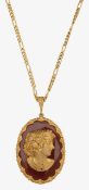 A 9ct gold framed carnelian cameo pendant